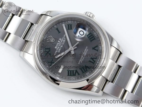 DateJust 36 SS 126200 VSF 1:1 Best Edition 904L Steel Gray Dial Green Roman on Oyster Bracelet VS3235