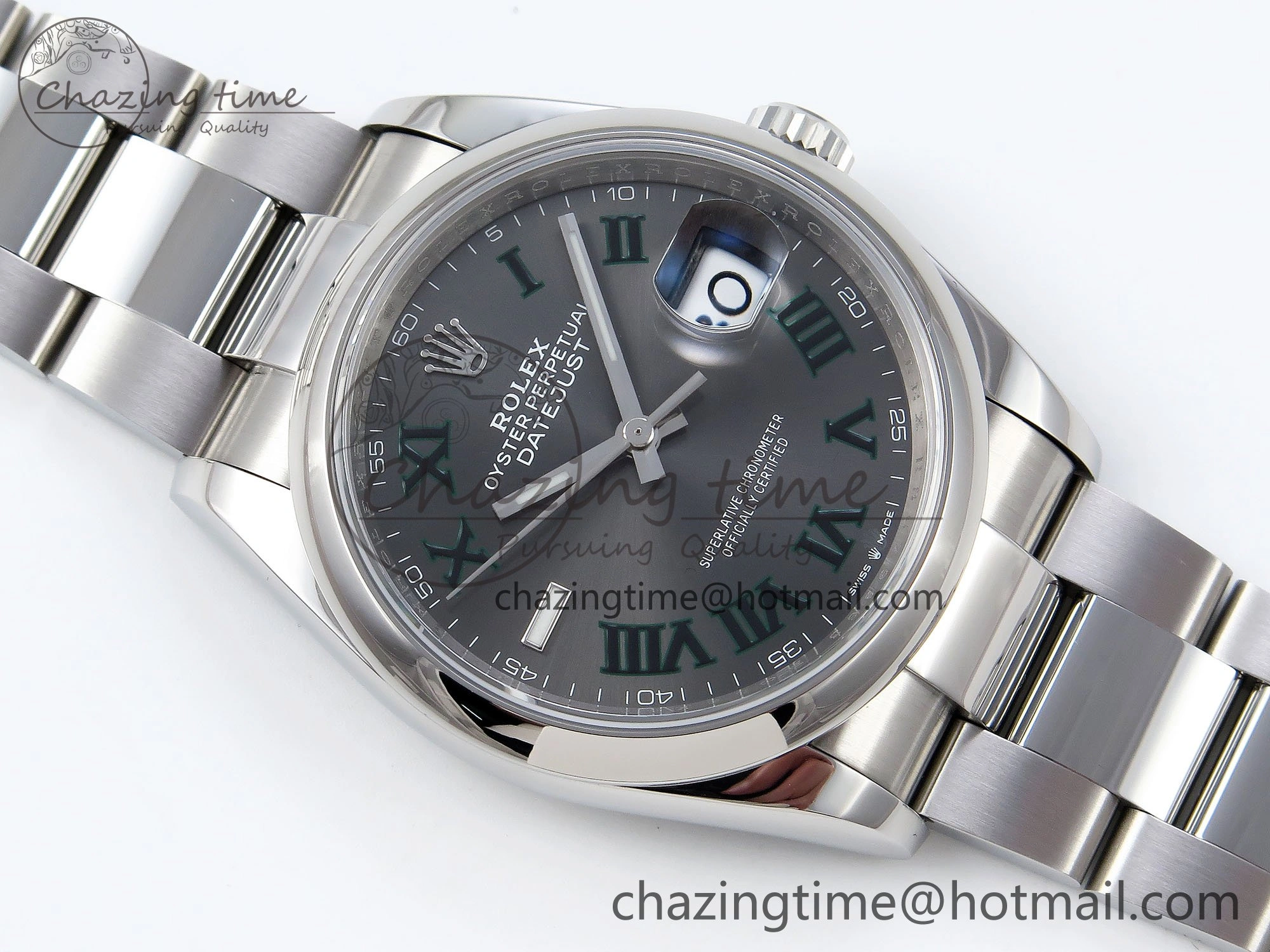 DateJust 36 SS 126200 VSF 1:1 Best Edition 904L Steel Gray Dial Green Roman on Oyster Bracelet VS3235