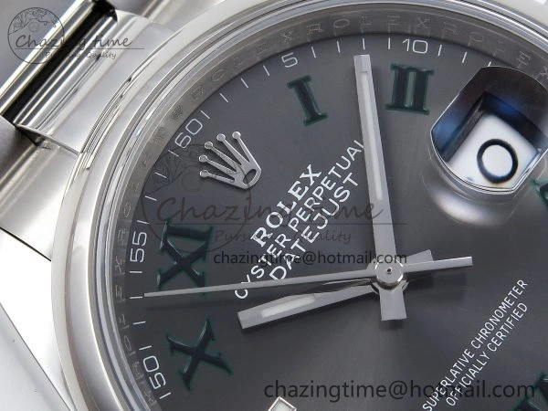DateJust 36 SS 126200 VSF 1:1 Best Edition 904L Steel Gray Dial Green Roman on Oyster Bracelet VS3235