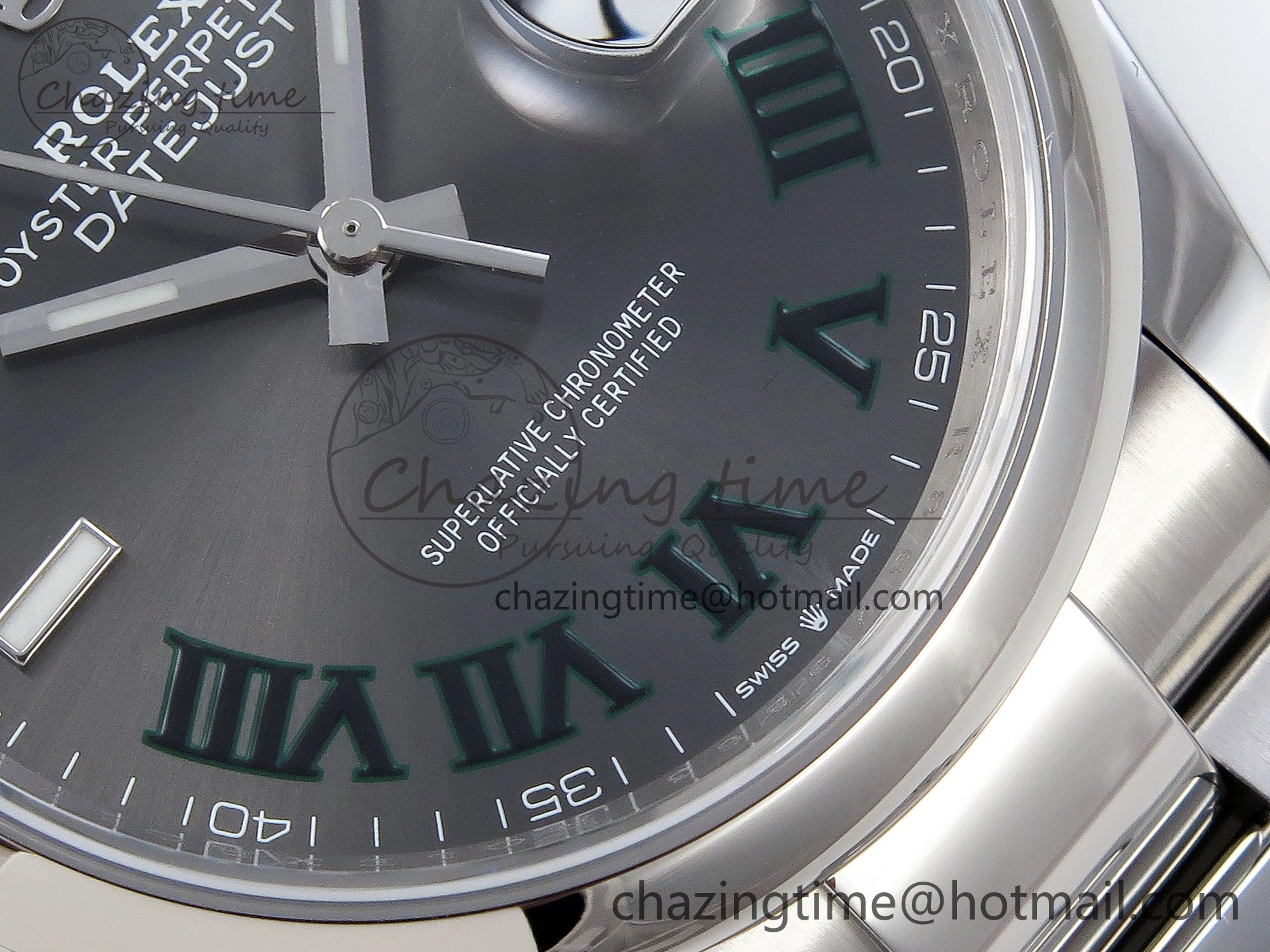 DateJust 36 SS 126200 VSF 1:1 Best Edition 904L Steel Gray Dial Green Roman on Oyster Bracelet VS3235