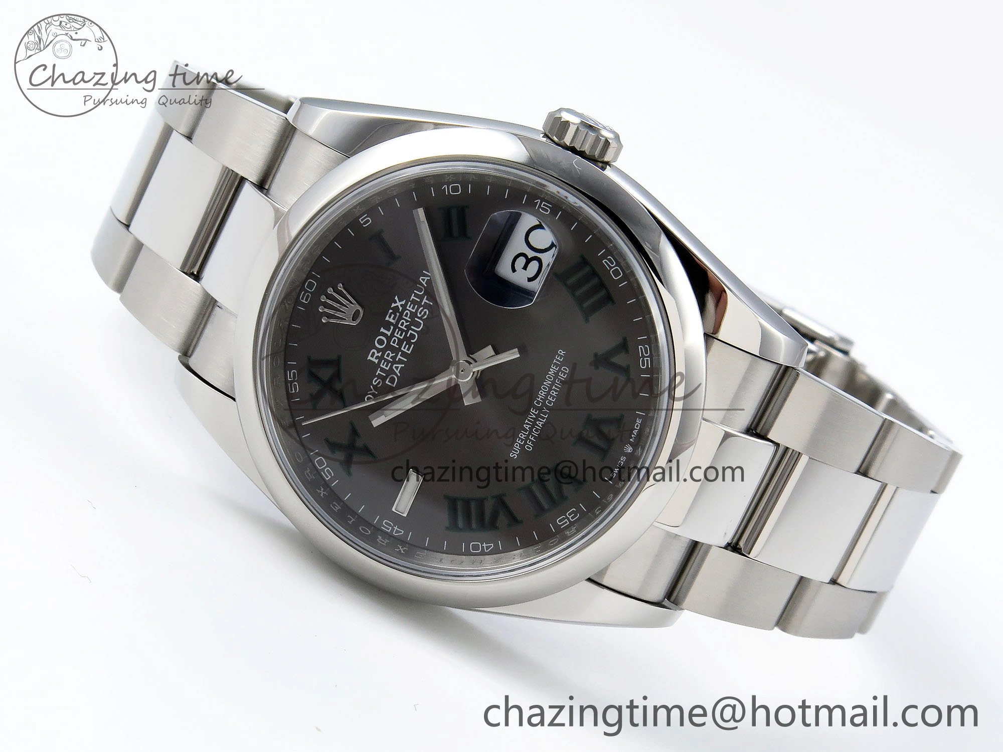 DateJust 36 SS 126200 VSF 1:1 Best Edition 904L Steel Gray Dial Green Roman on Oyster Bracelet VS3235