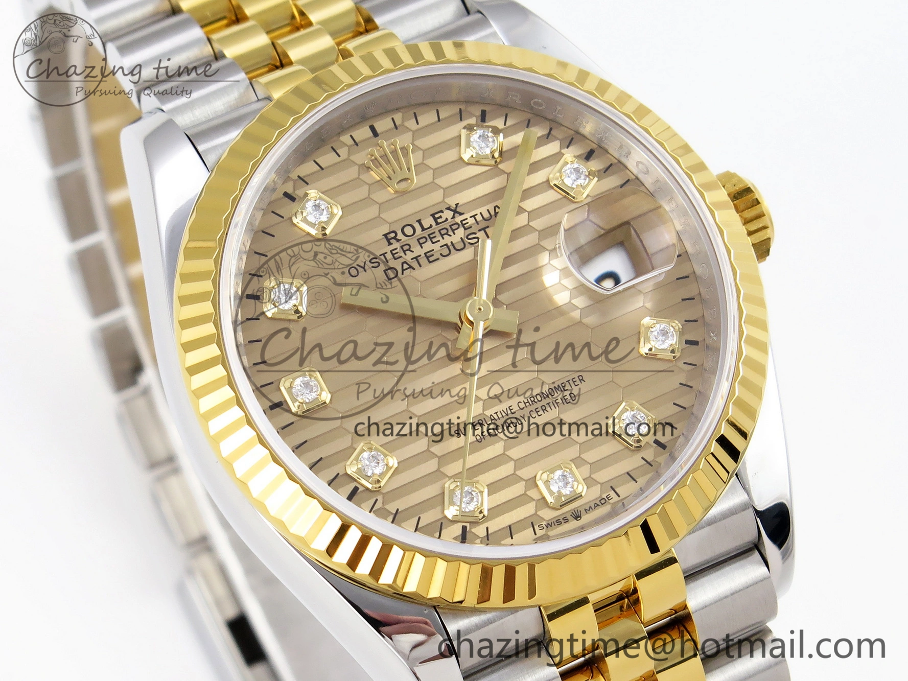 DateJust 36 SS 126233 VSF 1:1 Best Edition 904L Steel YG Textured Diamonds Dial on Jubilee Bracelet VS3235