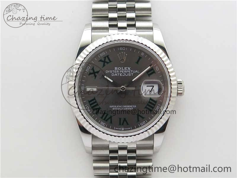 DateJust 36 SS 126234 BP Maker 1:1 Best Edition Fluted Bezel Gray Roman Dial on Jubilee Bracelet