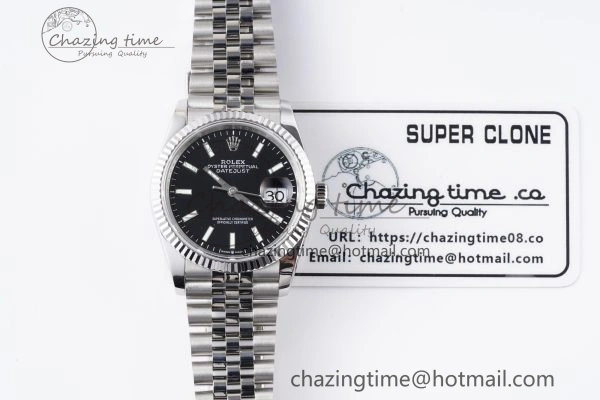 DateJust 36 SS 126234 JDF 904L Steel Black Dial Stick Markers on Jubilee Bracelet V2