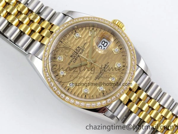 DateJust 36 SS 126283rbr VSF 1:1 Best Edition 904L Steel YG Textured Diamonds Dial on Jubilee Bracelet VS3235