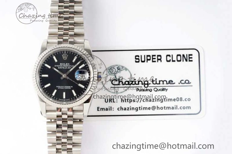 DateJust 36 SS DIWF 1:1 Best Edition 904L Steel Black Stick Dial on Jubilee Bracelet SA3235