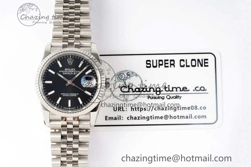 DateJust 36 SS DIWF 1:1 Best Edition 904L Steel Black Stick Dial on Jubilee Bracelet SA3235