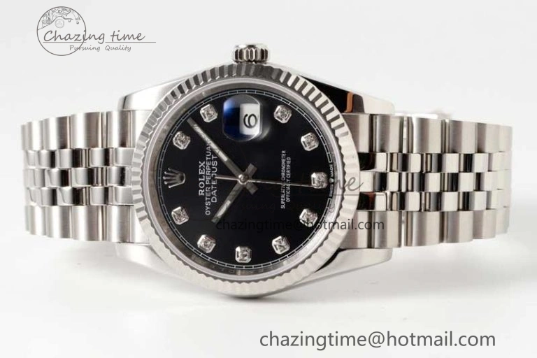 DateJust 36 SS DIWF 1:1 Best Edition 904L Steel Black Stick Dial on Jubilee Bracelet SA3235