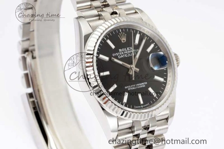 DateJust 36 SS DIWF 1:1 Best Edition 904L Steel Black Stick Dial on Jubilee Bracelet SA3235
