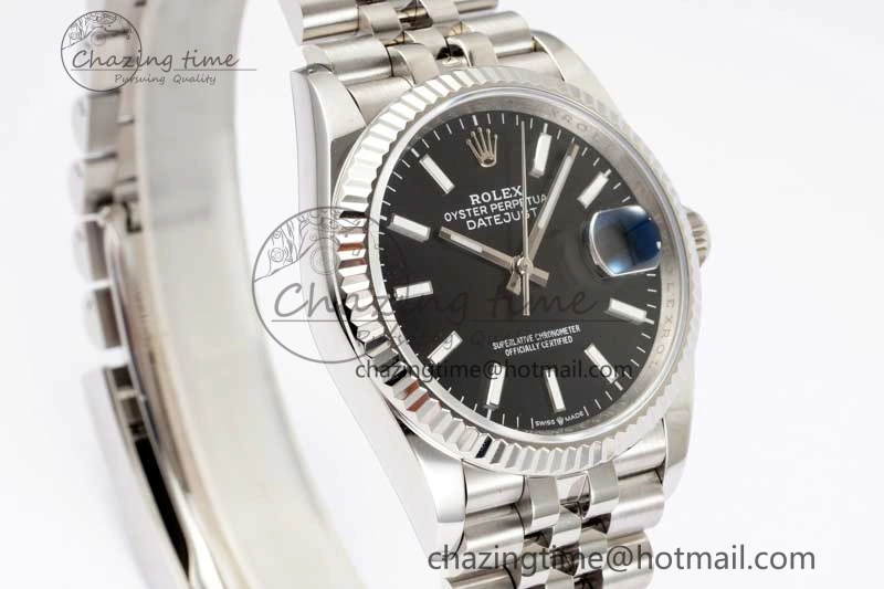 DateJust 36 SS DIWF 1:1 Best Edition 904L Steel Black Stick Dial on Jubilee Bracelet SA3235