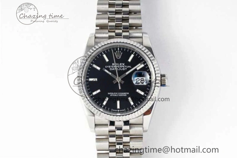 DateJust 36 SS DIWF 1:1 Best Edition 904L Steel Black Stick Dial on Jubilee Bracelet SA3235