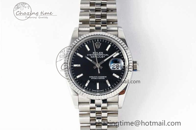 DateJust 36 SS DIWF 1:1 Best Edition 904L Steel Black Stick Dial on Jubilee Bracelet SA3235