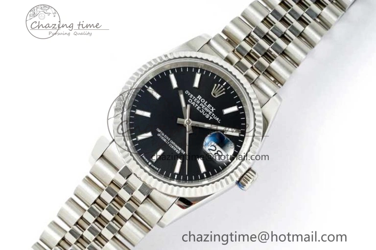 DateJust 36 SS DIWF 1:1 Best Edition 904L Steel Black Stick Dial on Jubilee Bracelet SA3235