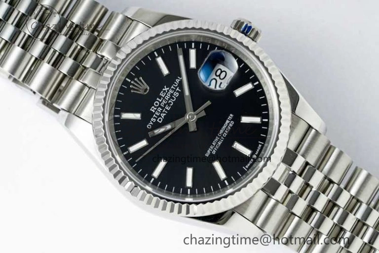 DateJust 36 SS DIWF 1:1 Best Edition 904L Steel Black Stick Dial on Jubilee Bracelet SA3235