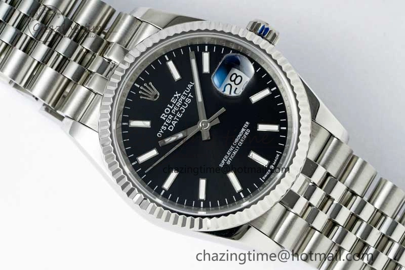 DateJust 36 SS DIWF 1:1 Best Edition 904L Steel Black Stick Dial on Jubilee Bracelet SA3235