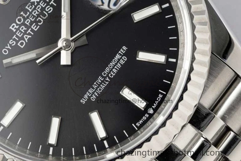 DateJust 36 SS DIWF 1:1 Best Edition 904L Steel Black Stick Dial on Jubilee Bracelet SA3235