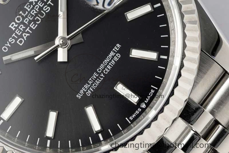 DateJust 36 SS DIWF 1:1 Best Edition 904L Steel Black Stick Dial on Jubilee Bracelet SA3235