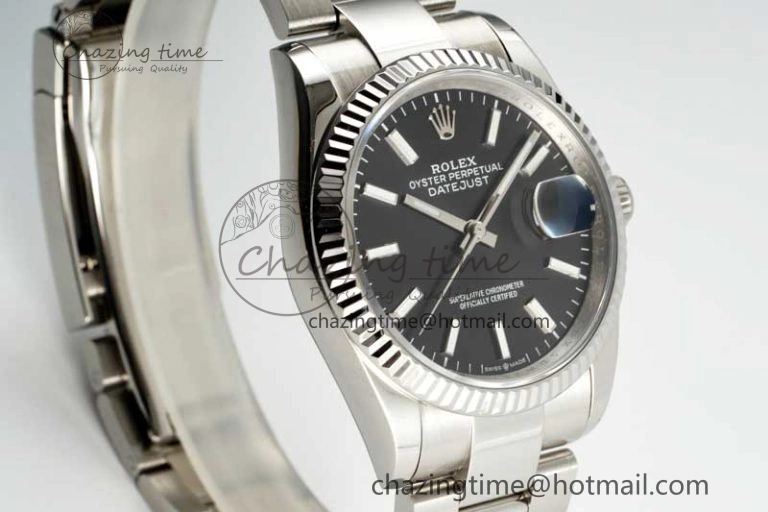 DateJust 36 SS DIWF 1:1 Best Edition 904L Steel Black Stick Dial on Oyster Bracelet SA3235