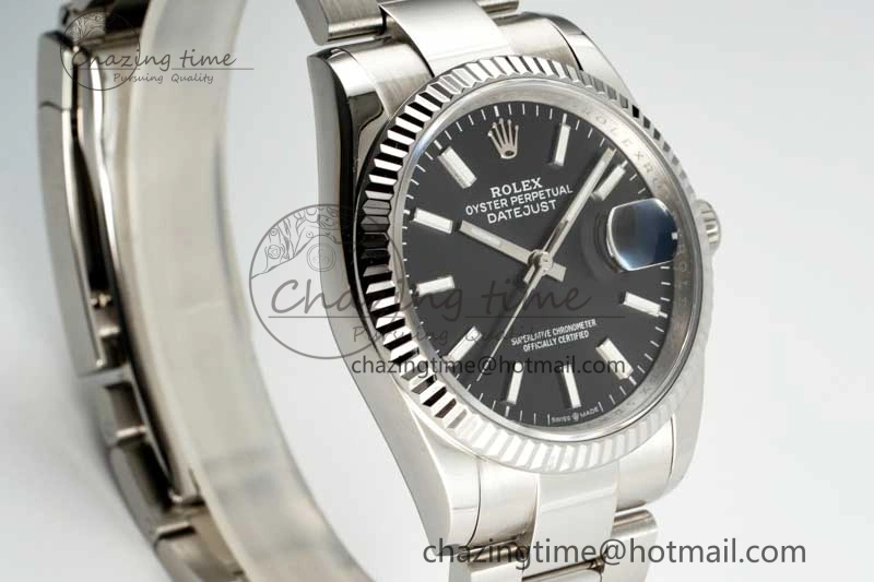 DateJust 36 SS DIWF 1:1 Best Edition 904L Steel Black Stick Dial on Oyster Bracelet SA3235
