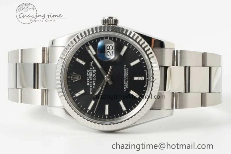 DateJust 36 SS DIWF 1:1 Best Edition 904L Steel Black Stick Dial on Oyster Bracelet SA3235