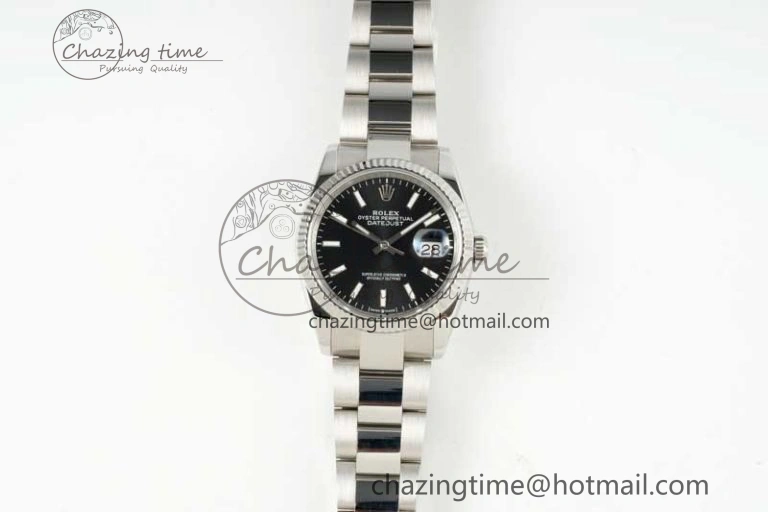 DateJust 36 SS DIWF 1:1 Best Edition 904L Steel Black Stick Dial on Oyster Bracelet SA3235