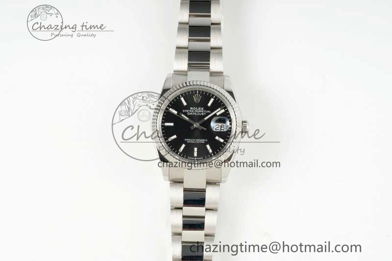 DateJust 36 SS DIWF 1:1 Best Edition 904L Steel Black Stick Dial on Oyster Bracelet SA3235