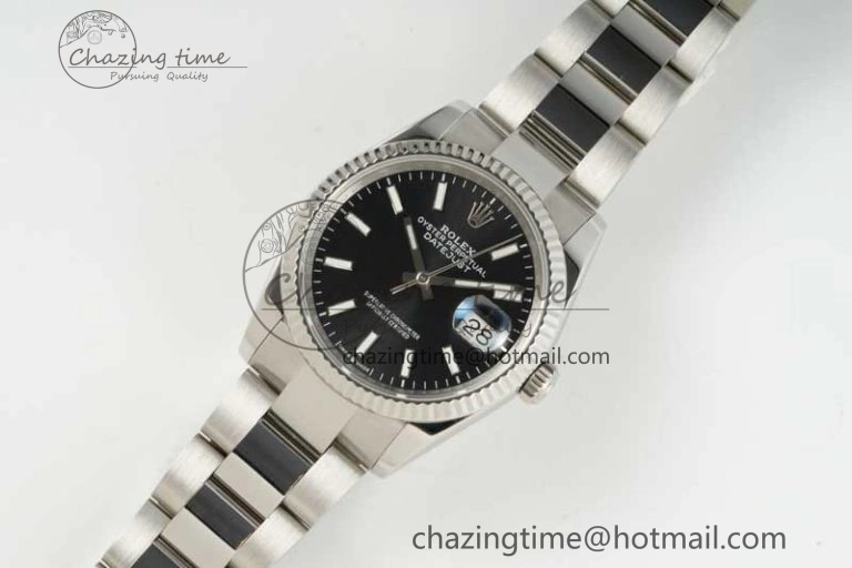 DateJust 36 SS DIWF 1:1 Best Edition 904L Steel Black Stick Dial on Oyster Bracelet SA3235