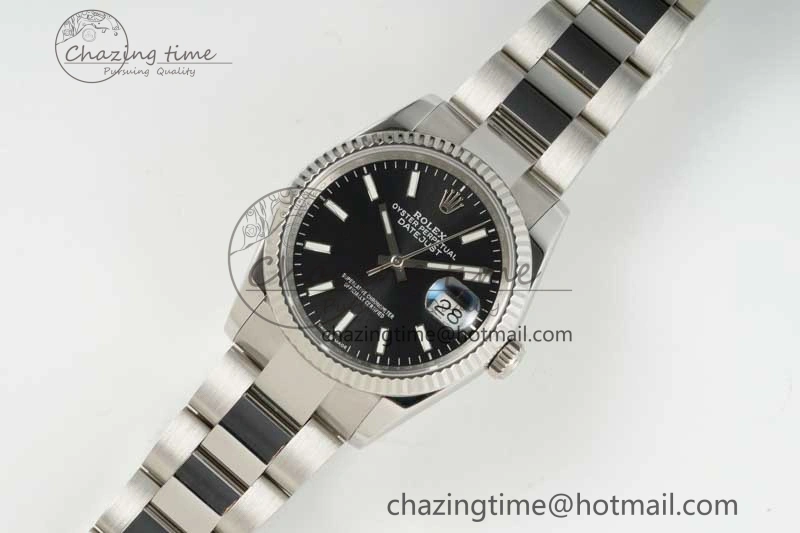 DateJust 36 SS DIWF 1:1 Best Edition 904L Steel Black Stick Dial on Oyster Bracelet SA3235
