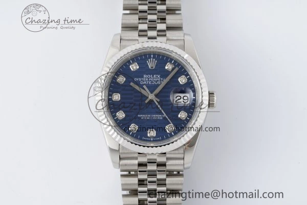 DateJust 36 SS JDF 1:1 Best Edition Blue Diamonds Textured Dial on Jubilee Bracelet VR3235 V2