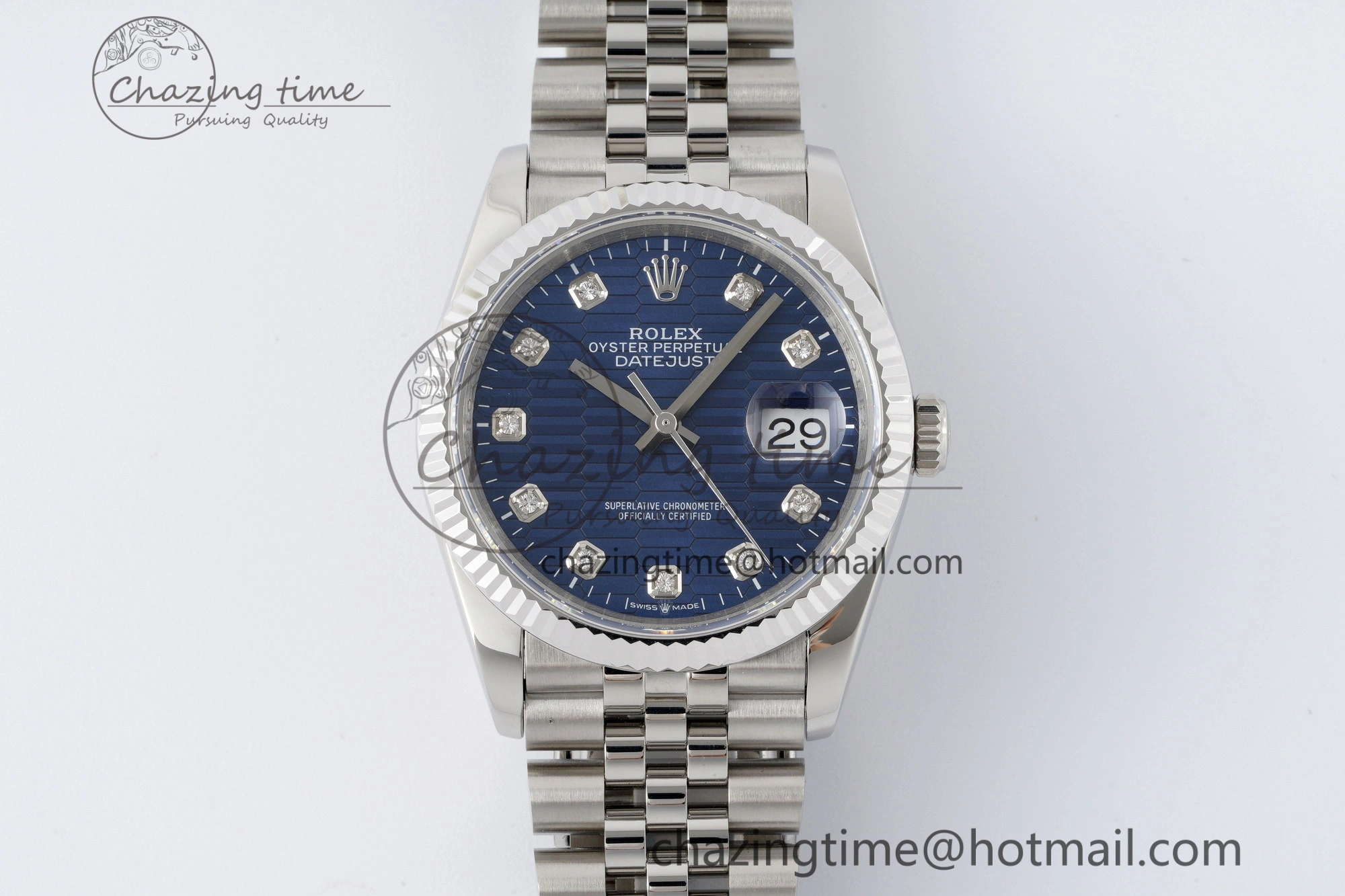 DateJust 36 SS JDF 1:1 Best Edition Blue Diamonds Textured Dial on Jubilee Bracelet VR3235 V2