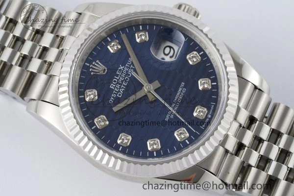 DateJust 36 SS JDF 1:1 Best Edition Blue Diamonds Textured Dial on Jubilee Bracelet VR3235 V2