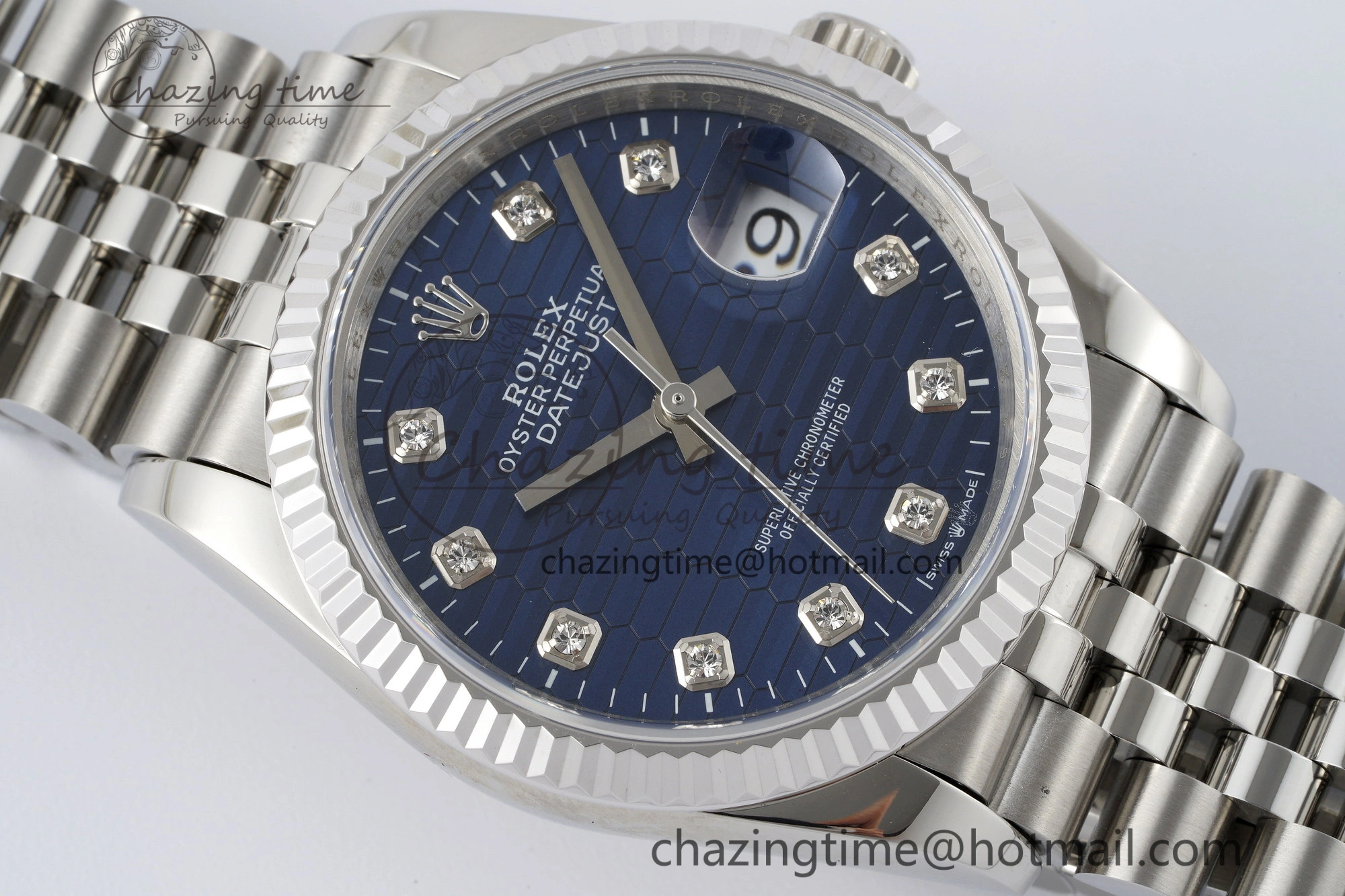 DateJust 36 SS JDF 1:1 Best Edition Blue Diamonds Textured Dial on Jubilee Bracelet VR3235 V2