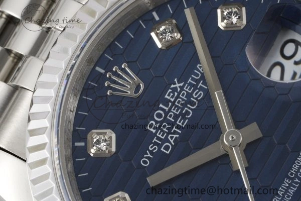 DateJust 36 SS JDF 1:1 Best Edition Blue Diamonds Textured Dial on Jubilee Bracelet VR3235 V2