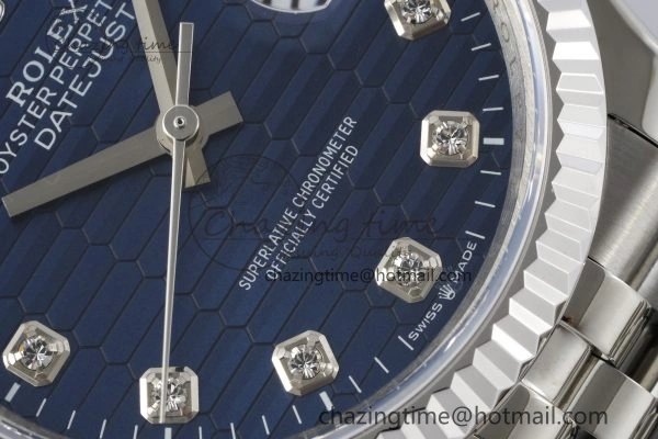 DateJust 36 SS JDF 1:1 Best Edition Blue Diamonds Textured Dial on Jubilee Bracelet VR3235 V2