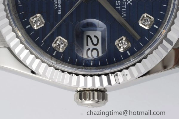 DateJust 36 SS JDF 1:1 Best Edition Blue Diamonds Textured Dial on Jubilee Bracelet VR3235 V2
