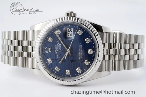 DateJust 36 SS JDF 1:1 Best Edition Blue Diamonds Textured Dial on Jubilee Bracelet VR3235 V2