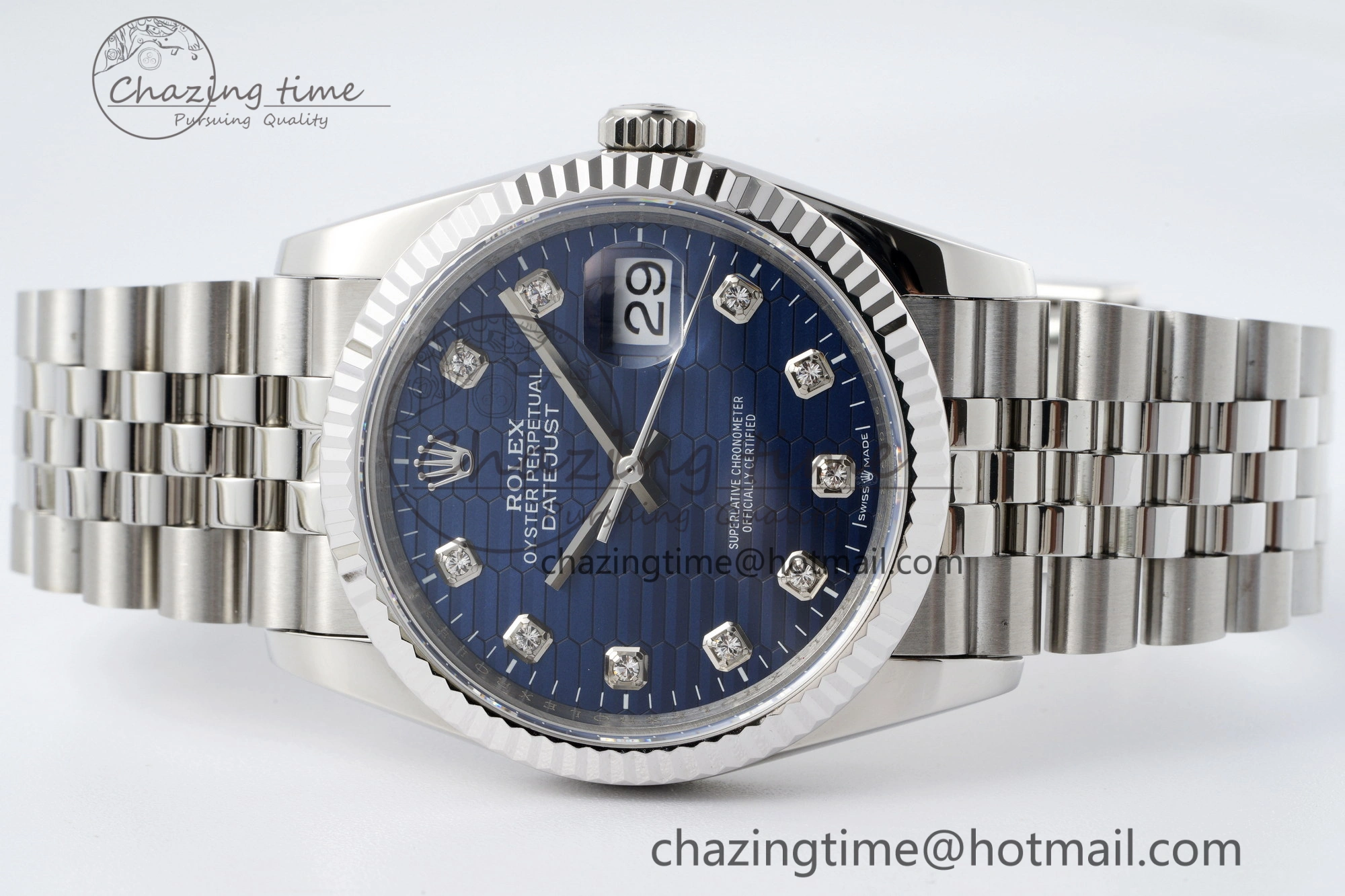 DateJust 36 SS JDF 1:1 Best Edition Blue Diamonds Textured Dial on Jubilee Bracelet VR3235 V2