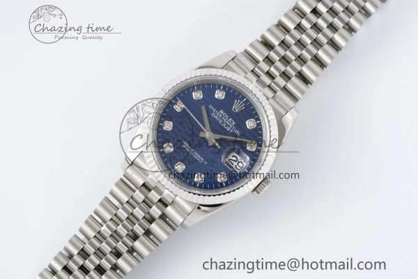 DateJust 36 SS JDF 1:1 Best Edition Blue Diamonds Textured Dial on Jubilee Bracelet VR3235 V2