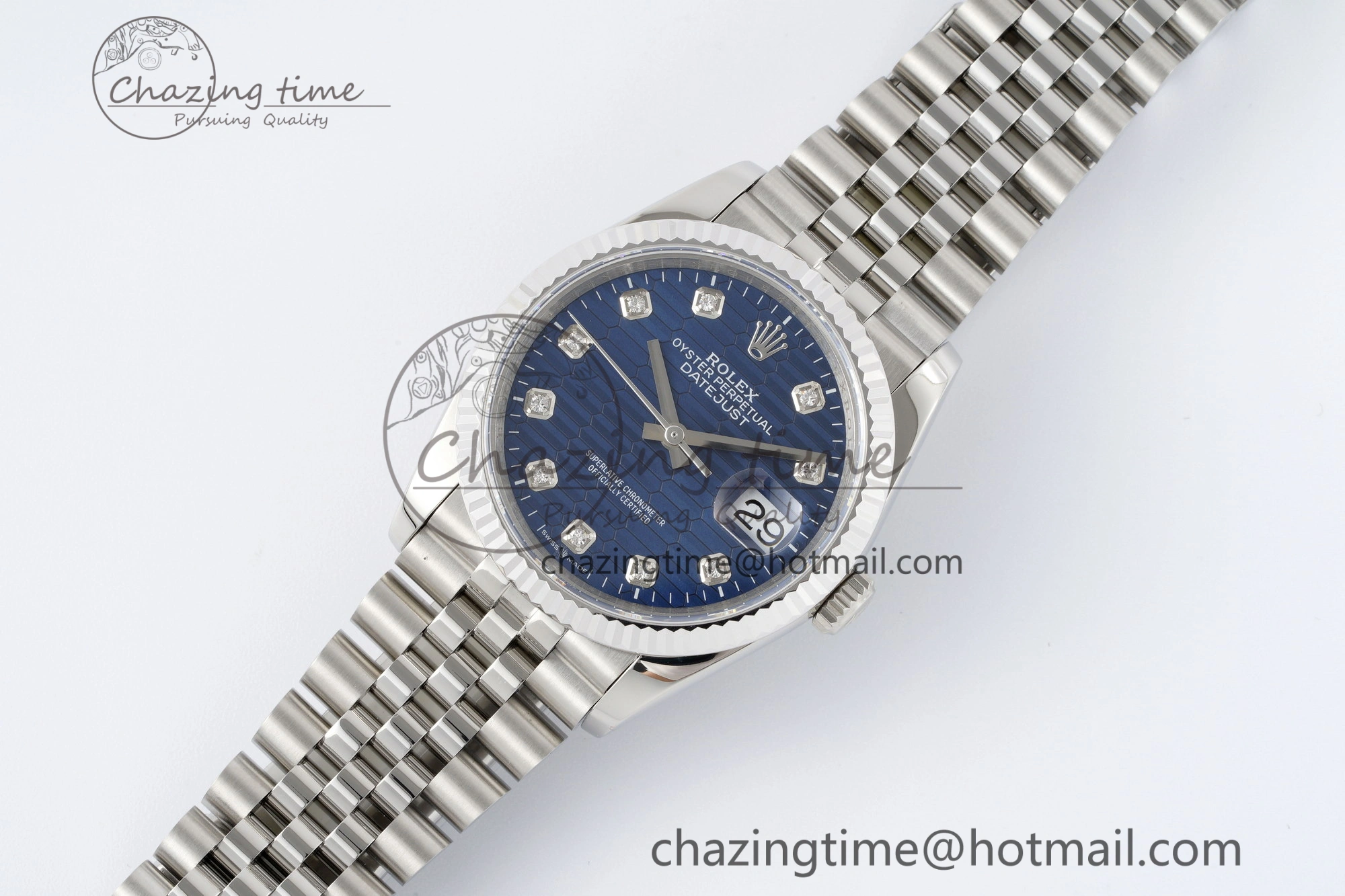 DateJust 36 SS JDF 1:1 Best Edition Blue Diamonds Textured Dial on Jubilee Bracelet VR3235 V2
