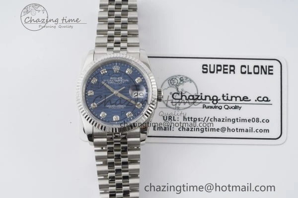 DateJust 36 SS JDF 1:1 Best Edition Blue Diamonds Textured Dial on Jubilee Bracelet VR3235 V2