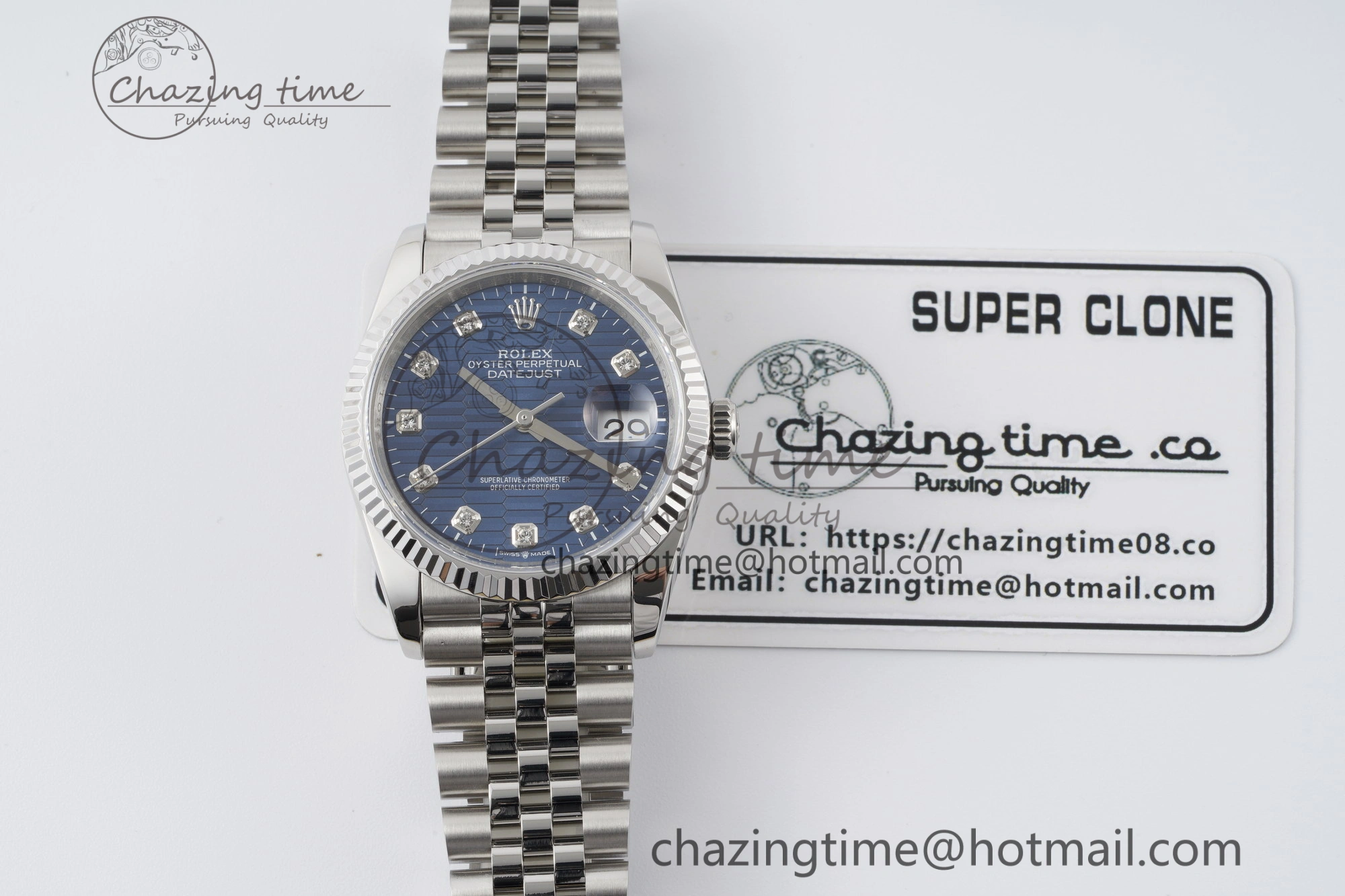 DateJust 36 SS JDF 1:1 Best Edition Blue Diamonds Textured Dial on Jubilee Bracelet VR3235 V2