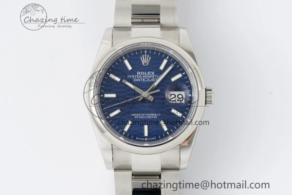 DateJust 36 SS JDF 904L Steel Blue Textured Dial on Oyster Bracelet VR3235 V2