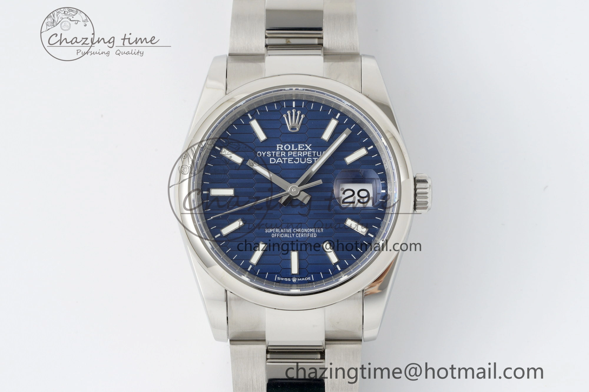 DateJust 36 SS JDF 904L Steel Blue Textured Dial on Oyster Bracelet VR3235 V2