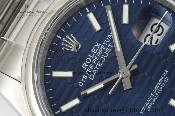 DateJust 36 SS JDF 904L Steel Blue Textured Dial on Oyster Bracelet VR3235 V2