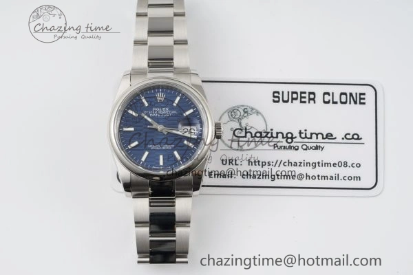 DateJust 36 SS JDF 904L Steel Blue Textured Dial on Oyster Bracelet VR3235 V2