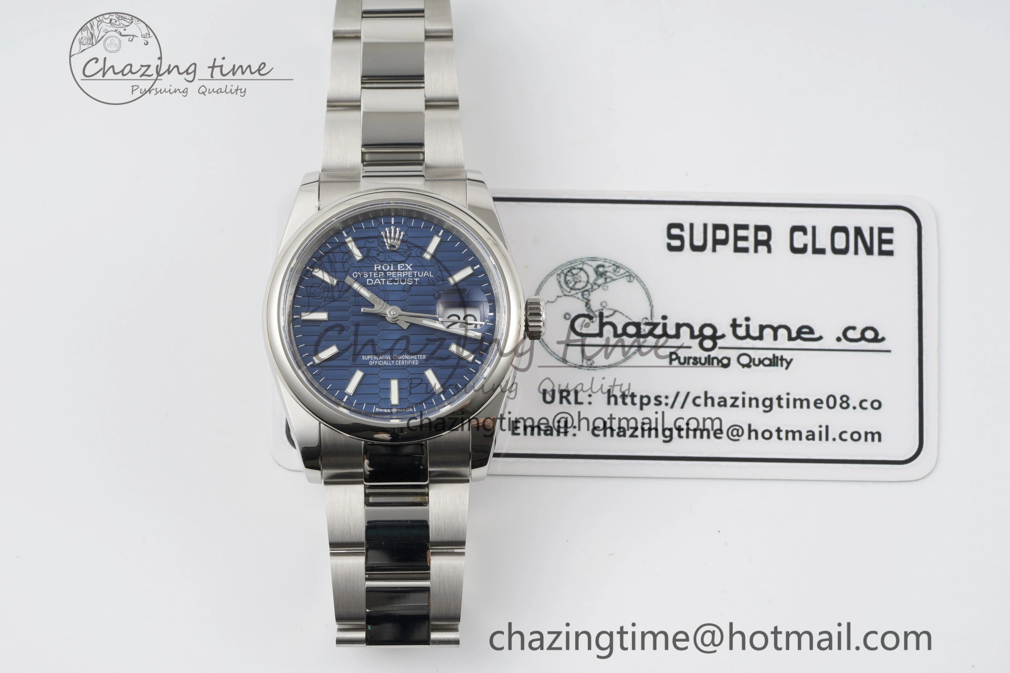 DateJust 36 SS JDF 904L Steel Blue Textured Dial on Oyster Bracelet VR3235 V2