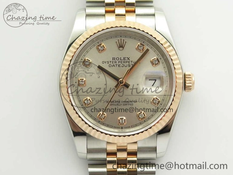 DateJust 36 SS RG 116231 RZF Best Edition 904L Steel Gray Dial Diamonds Markers on SS RG Bracelet A2824