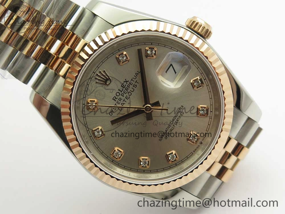 DateJust 36 SS RG 116231 RZF Best Edition 904L Steel Gray Dial Diamonds Markers on SS RG Bracelet A2824