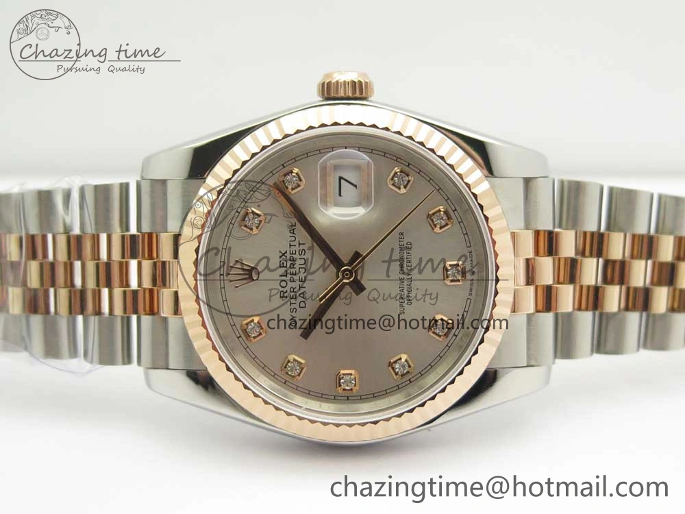 DateJust 36 SS RG 116231 RZF Best Edition 904L Steel Gray Dial Diamonds Markers on SS RG Bracelet A2824