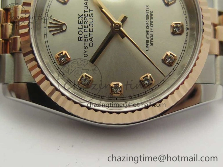 DateJust 36 SS RG 116231 RZF Best Edition 904L Steel Gray Dial Diamonds Markers on SS RG Bracelet A2824